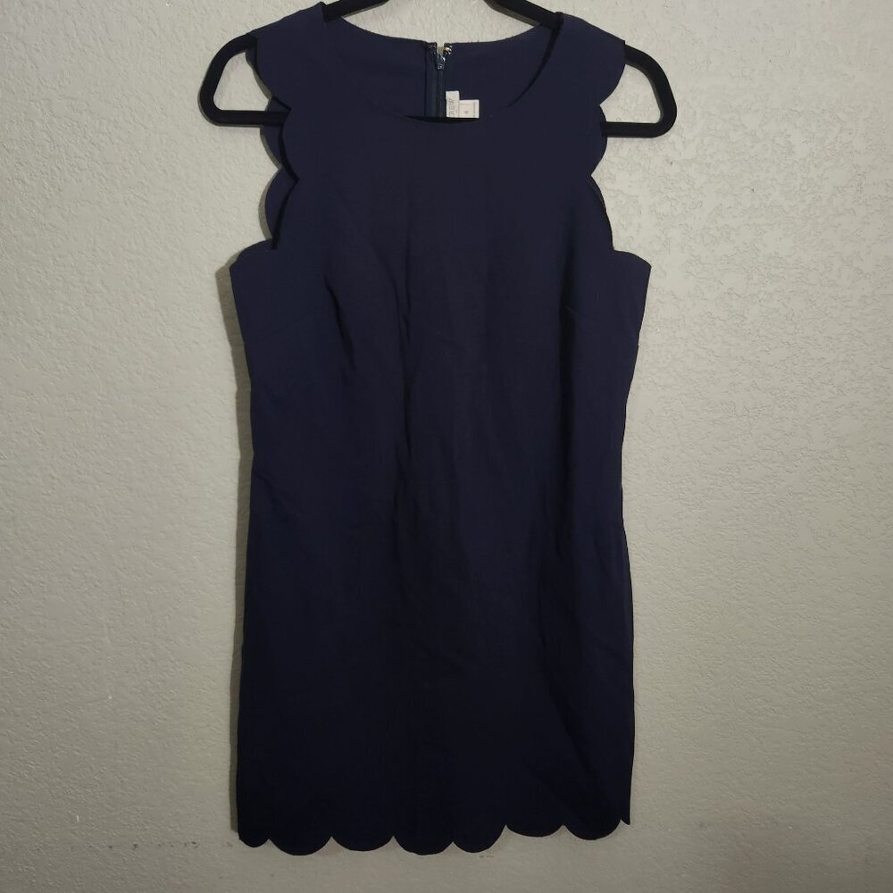J. Crew Dress Size 4 Navy Sleeveless Scalloped Hem Sheath